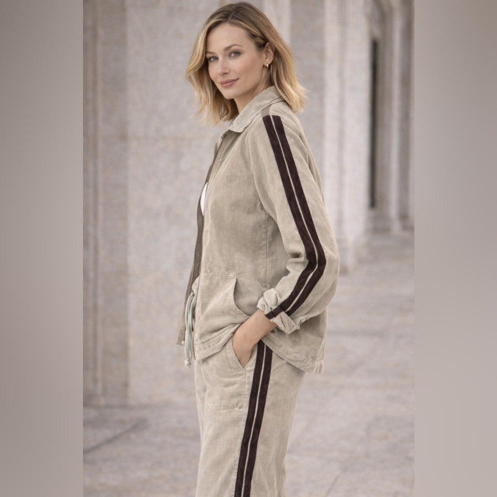 Silverbird Corduroy Track Set Tan Stripe Jacket Pants Womens M